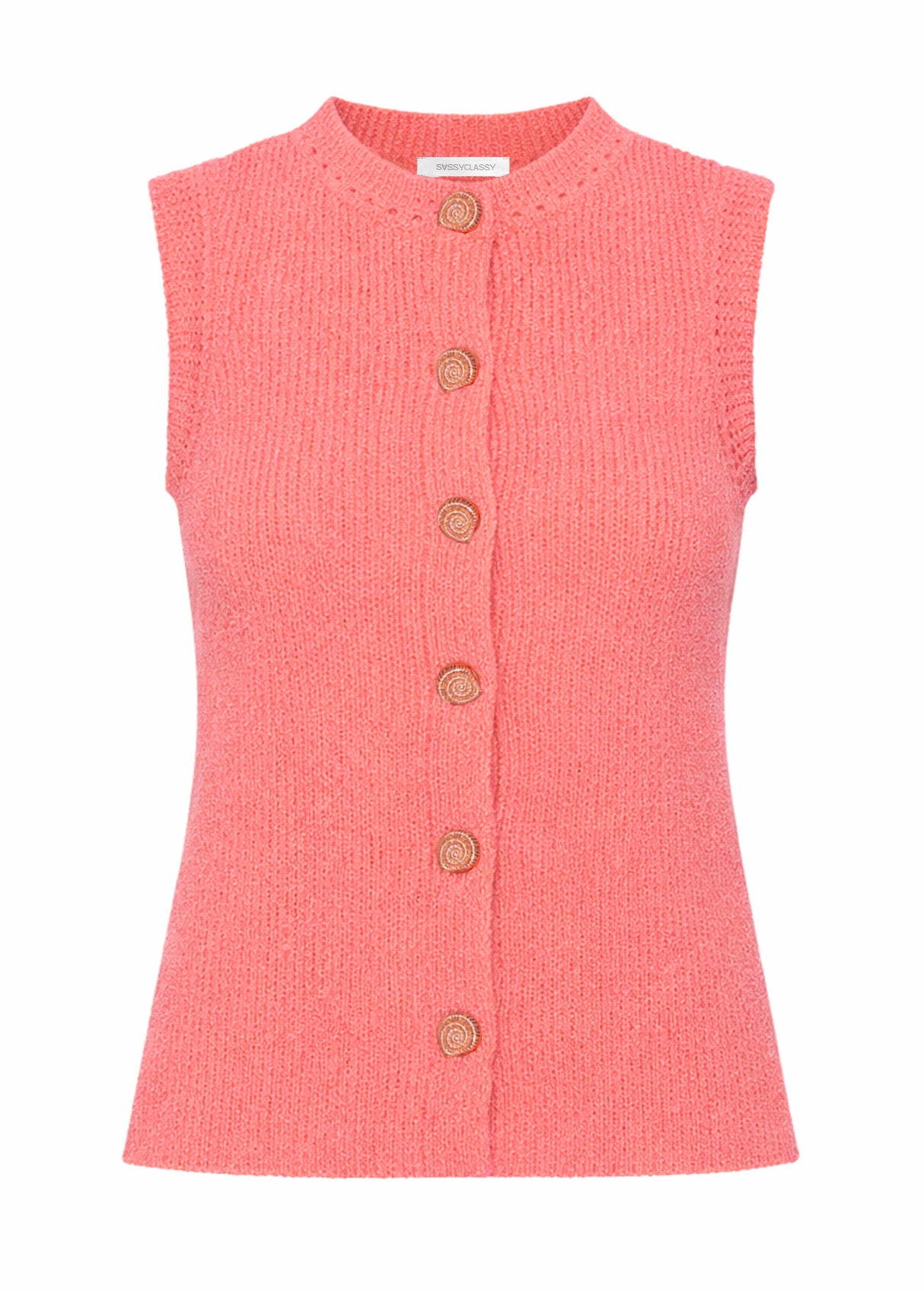 Strick Top mit Muschelknöpfen - koralle