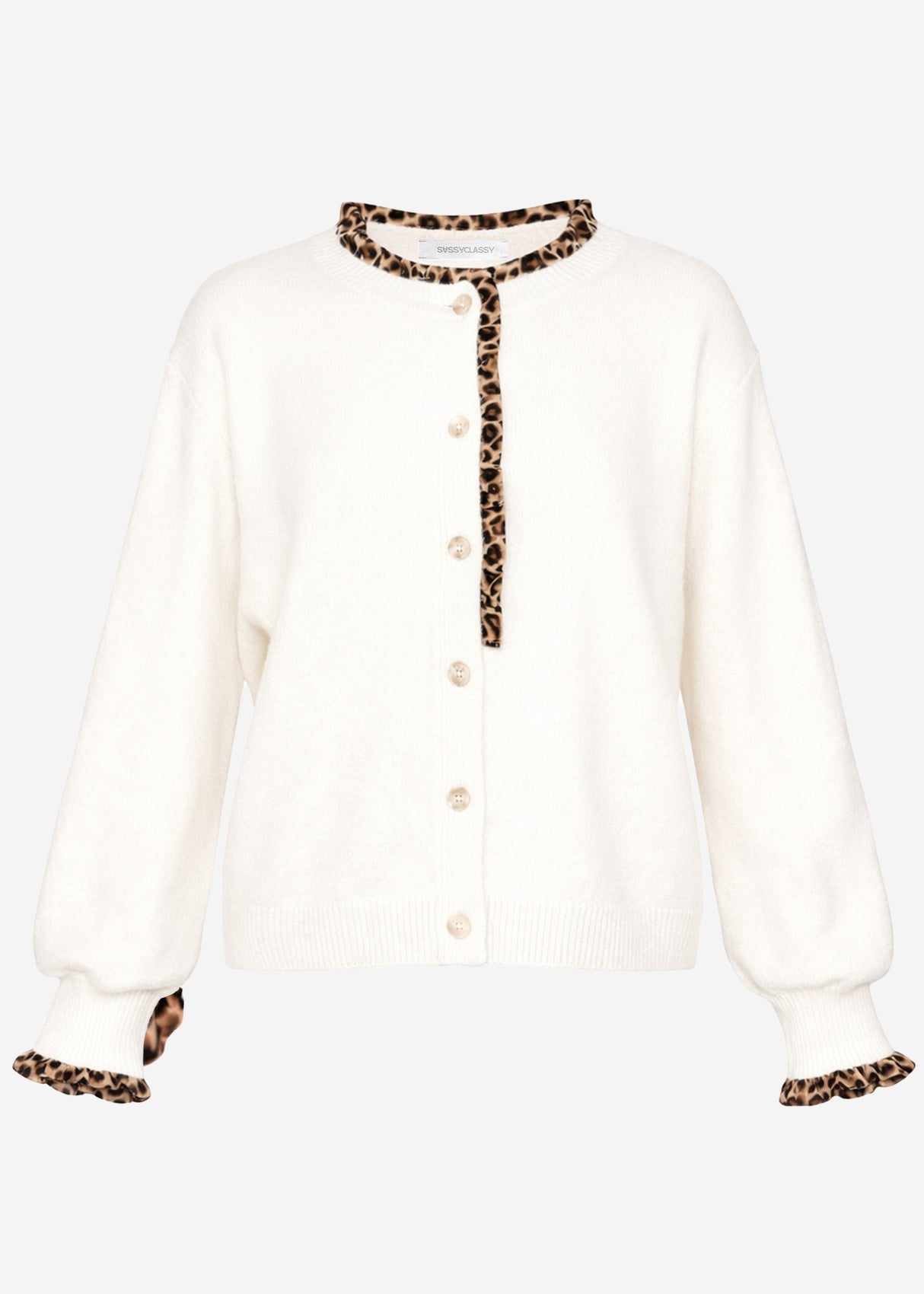 Leo-print cardigan with ruffles - off-white