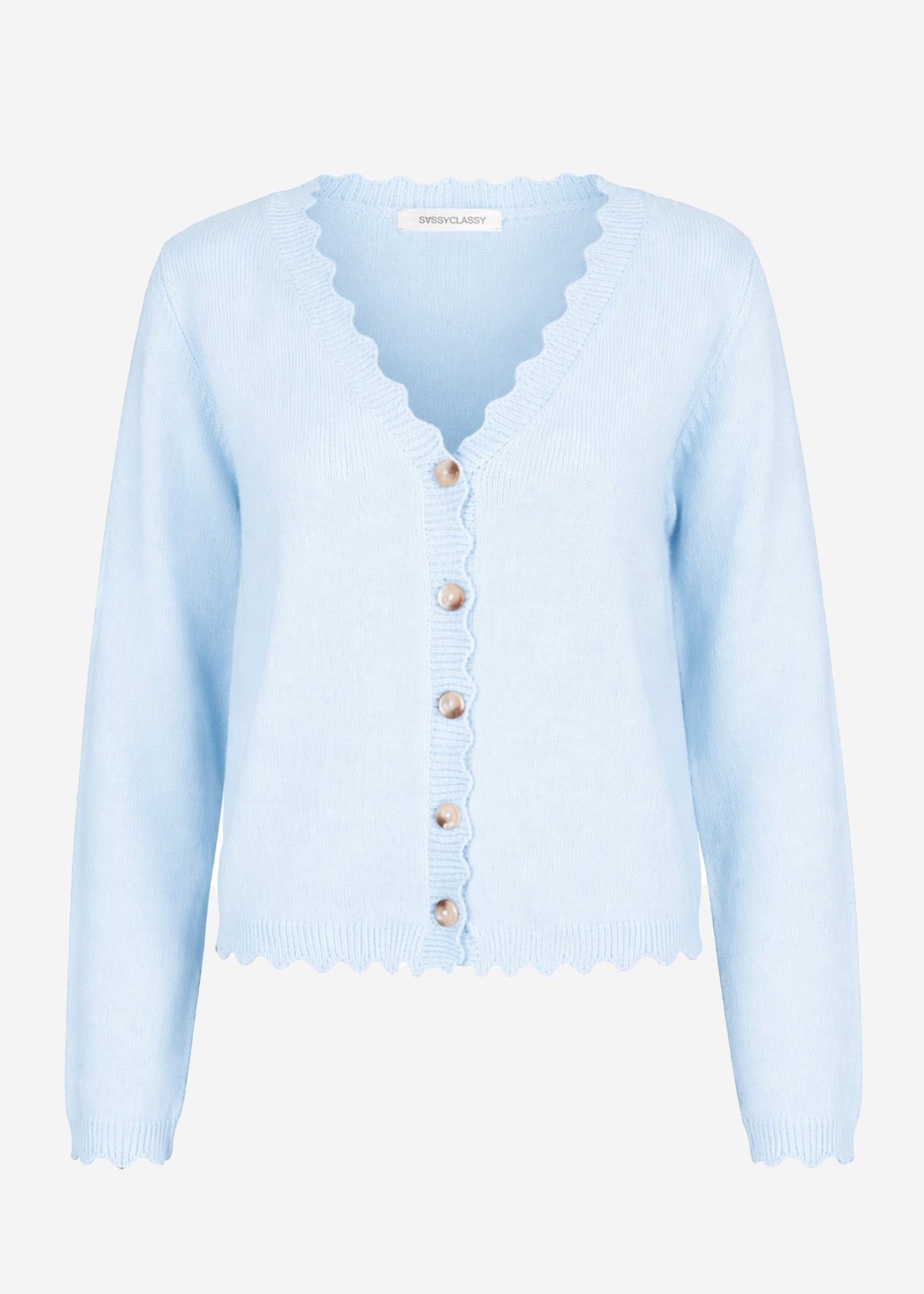 Strickcardigan mit Bogenkante - hellblau