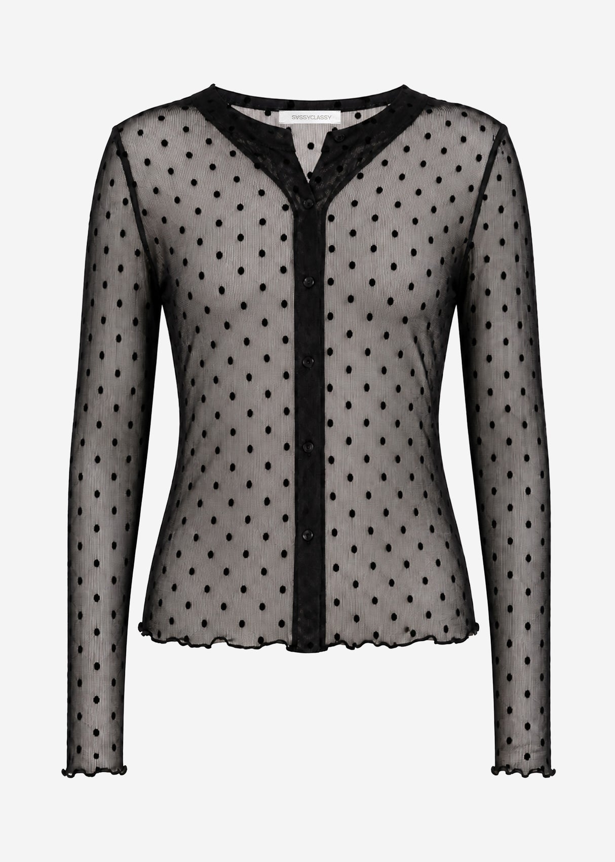Mesh Langarmshirt mit Punktemuster - schwarz