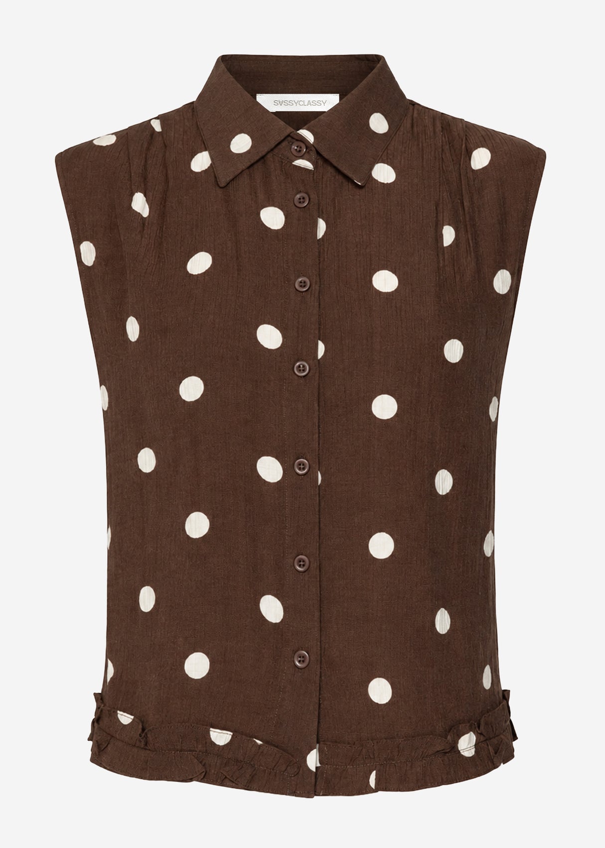 Ärmellose Chiffon Bluse mit Punktemuster - braun