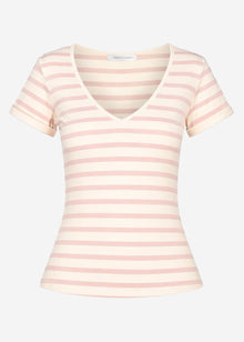 Gestreiftes T-Shirt mit V-Ausschnitt - rosa-offwhite