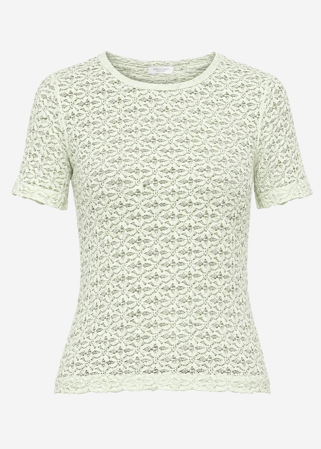 T-Shirt aus floraler Spitze - salbeigrün