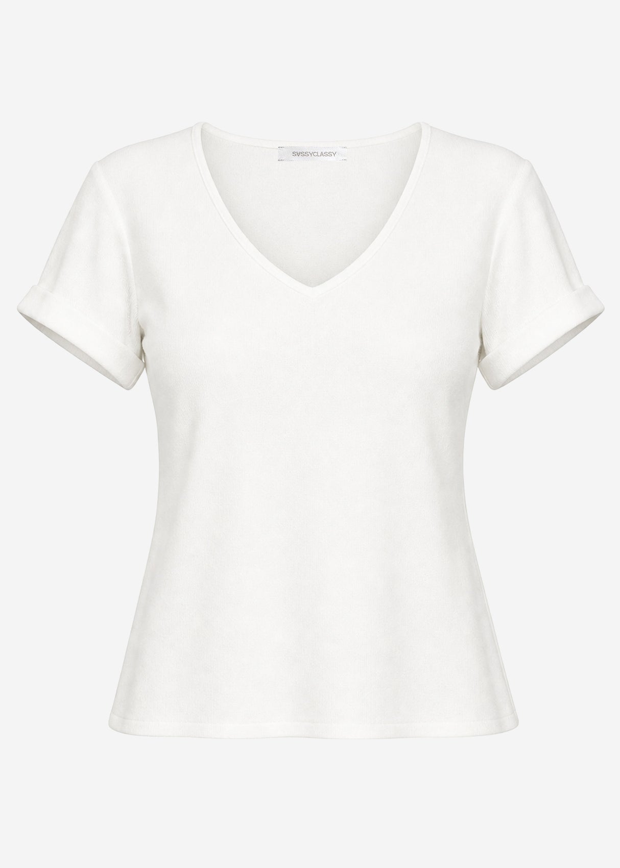 Geripptes T-Shirt mit V-Ausschnitt - offwhite