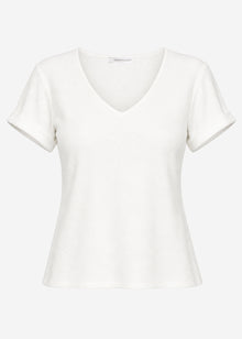 Geripptes T-Shirt mit V-Ausschnitt - offwhite