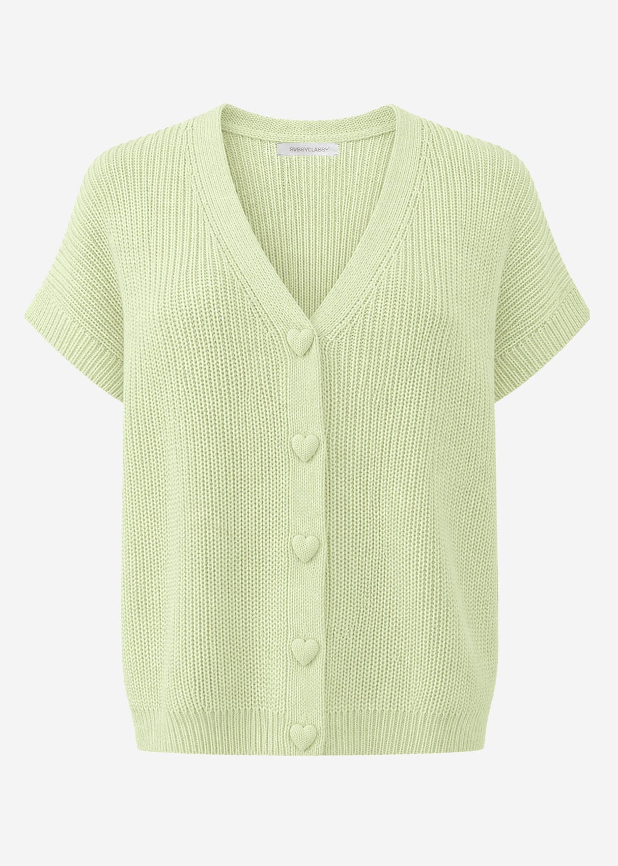 Strickweste mit Herzknöpfen - salbeigrün