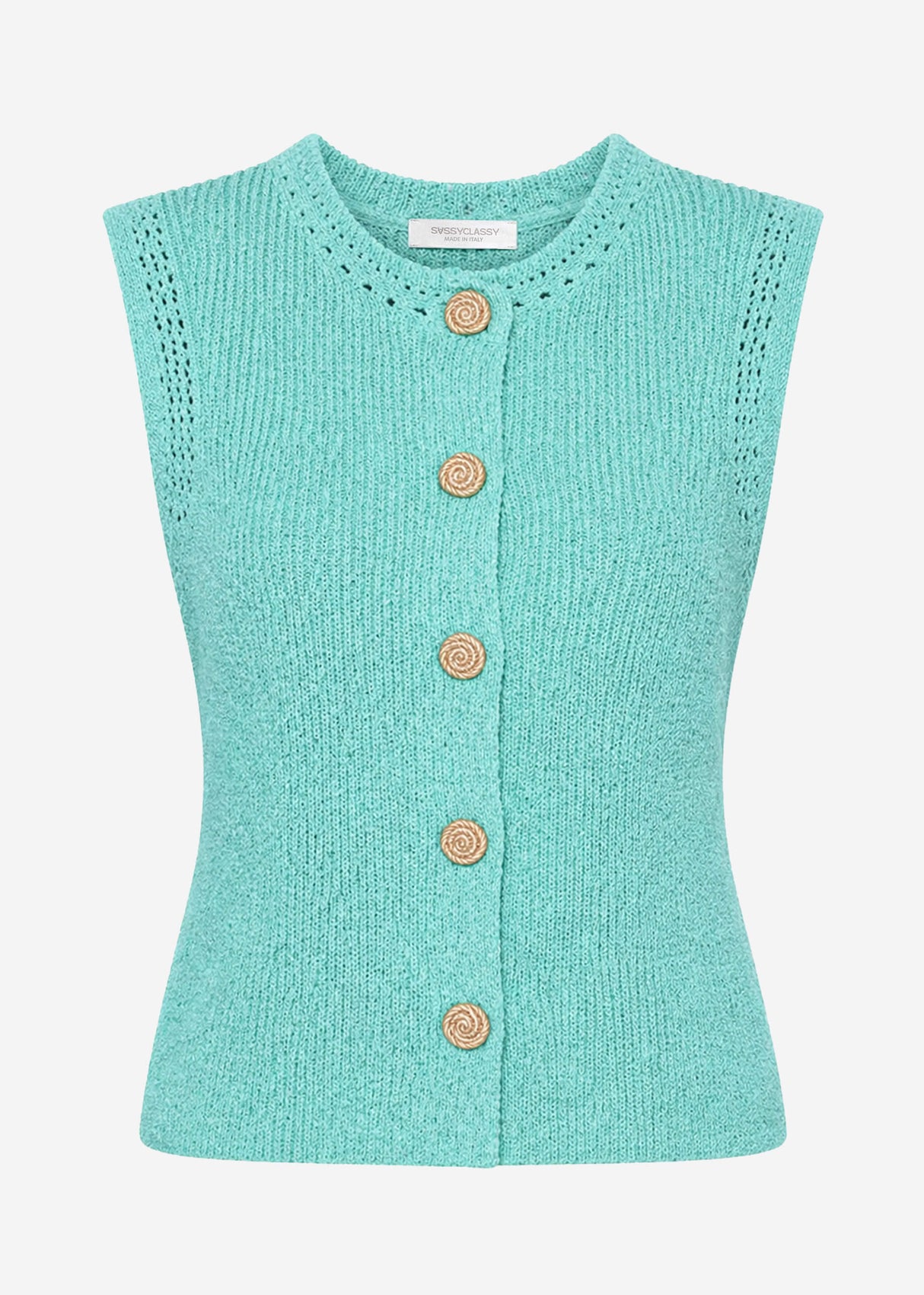 Knitted Top with Seashell Buttons - turquoise