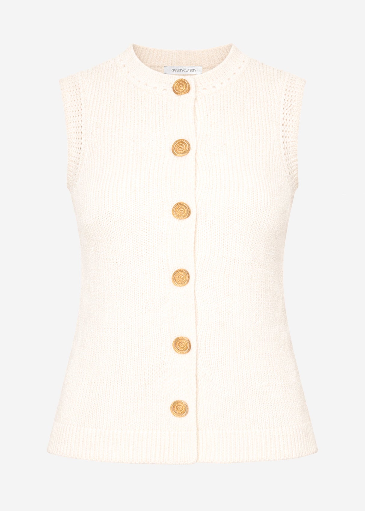 Knitted top with shell buttons - off-white