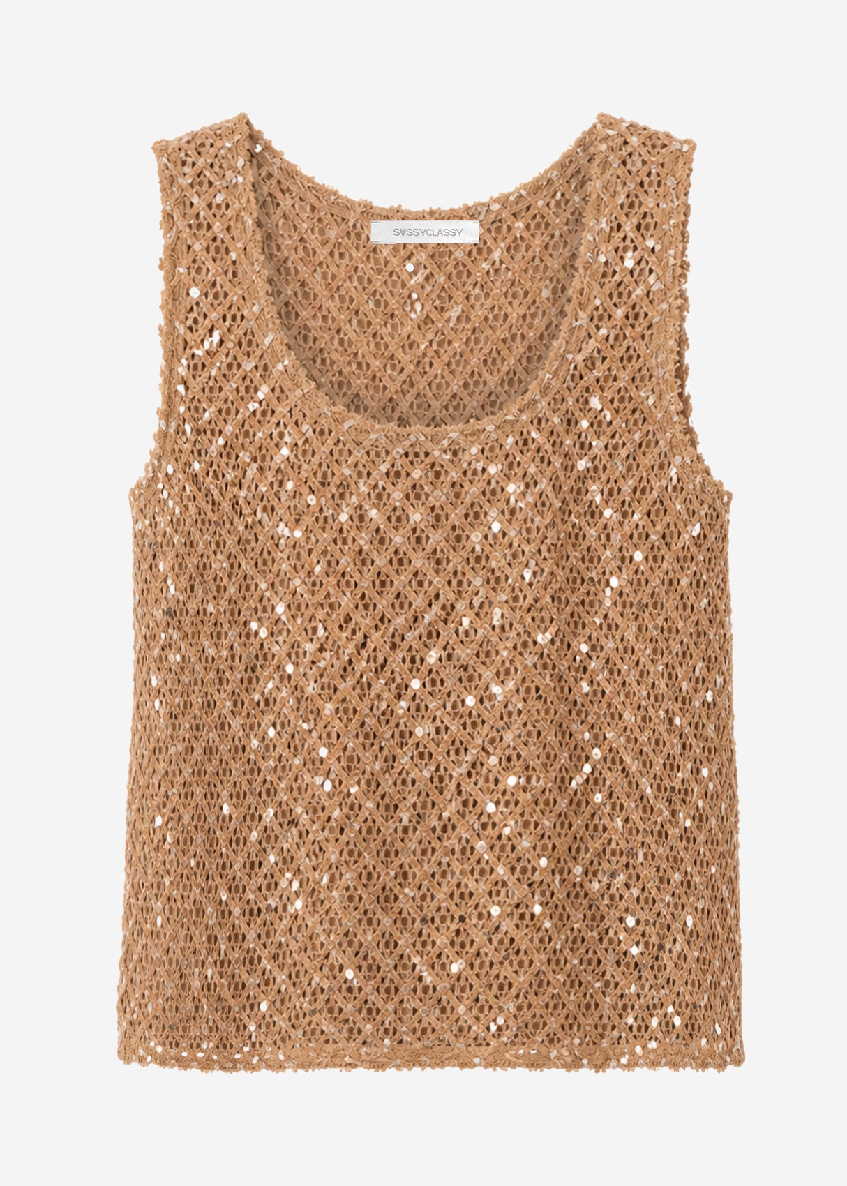 Netz-Top mit Pailletten - beige