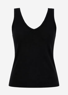 Ribbed tank top with V-neck - black