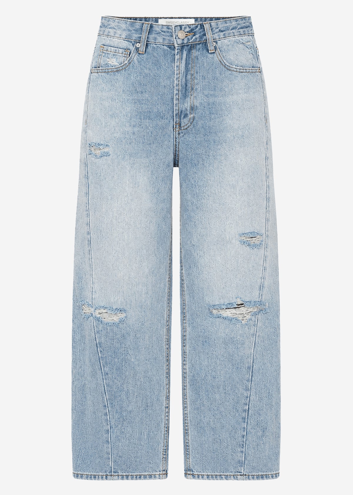 High Waist Jeans im Destroyed-Look - blau