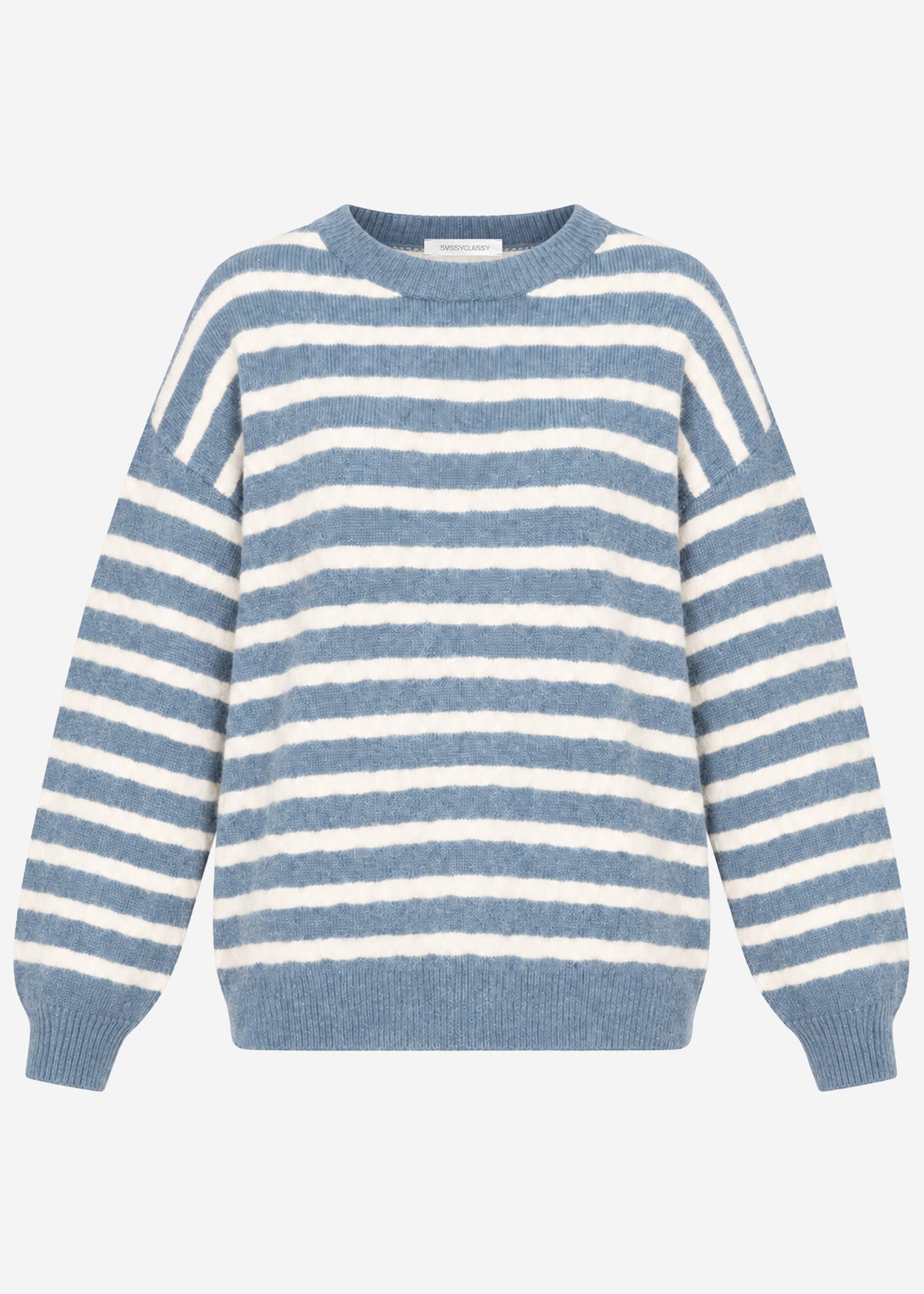 Strickpullover mit Streifen-Design - jeansblau-offwhite