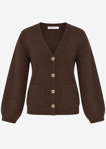 Strickjacke mit V-Ausschnitt und Goldknöpfen - braun