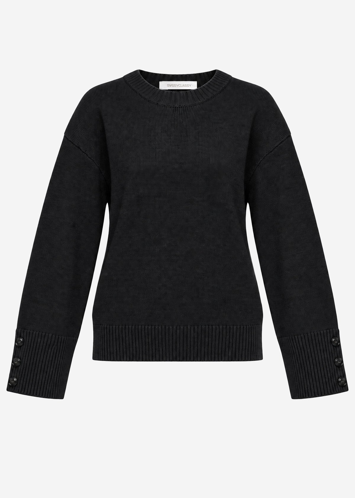 Strickpullover mit Knopfdetail - schwarz