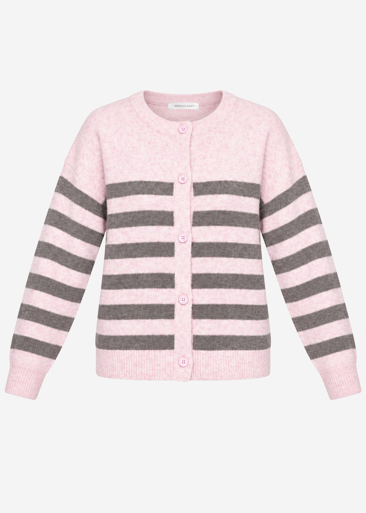 Gestreifter Cardigan mit Passe - rosa