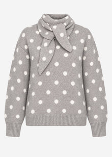 Gepunkteter Pullover mit Schal - taupe