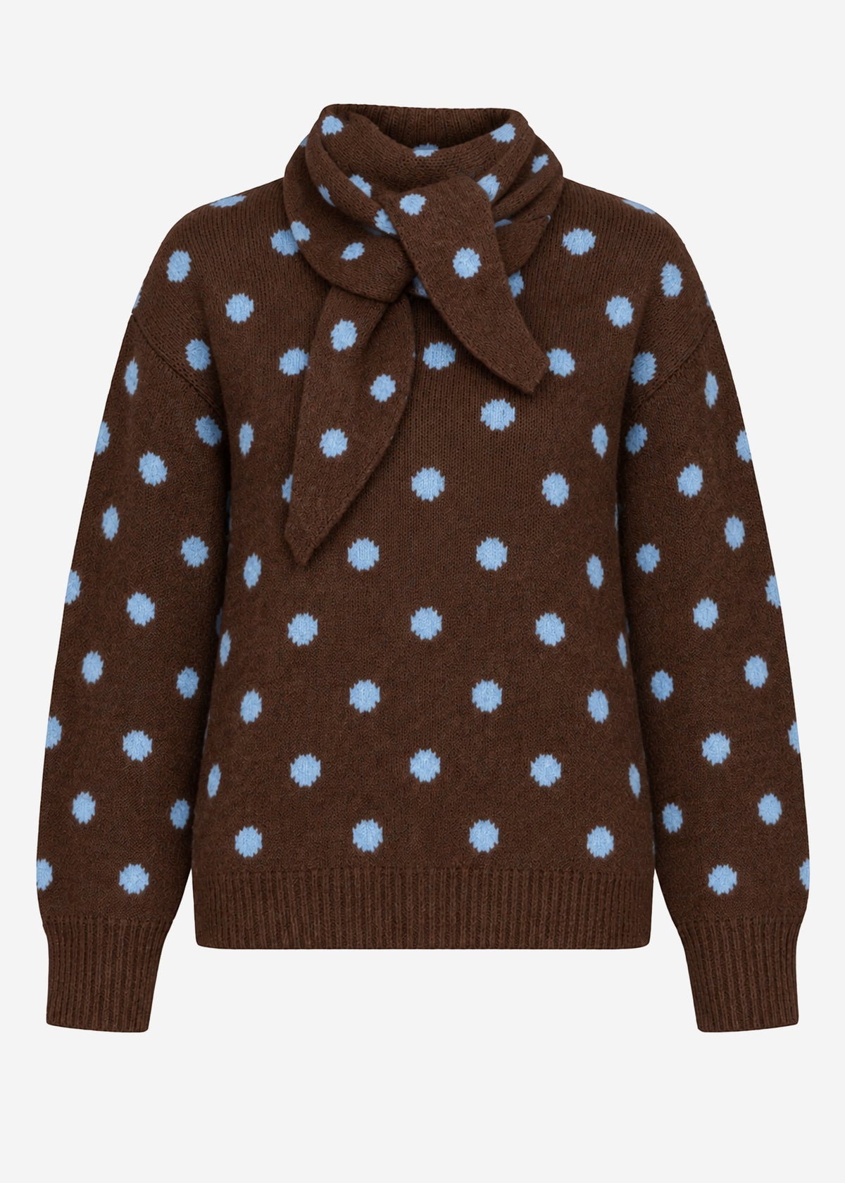 Gepunkteter Pullover mit Schal - braun