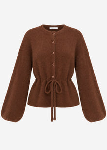 Strickjacke mit verstellbarem Kordelzug - braun