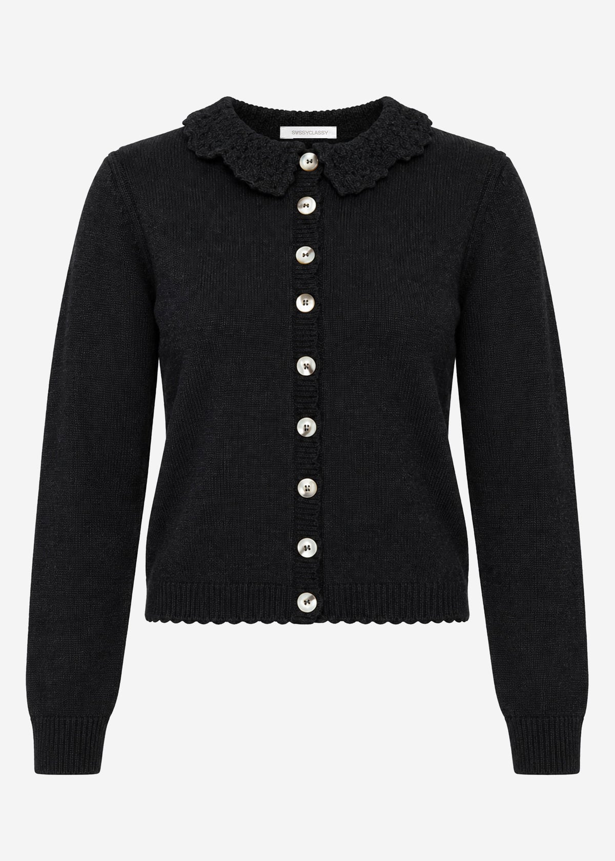 Strickjacke mit Häkelkragen - schwarz