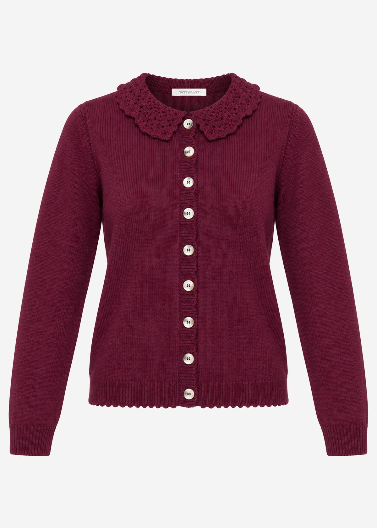 Cardigan with crochet collar - burgundy