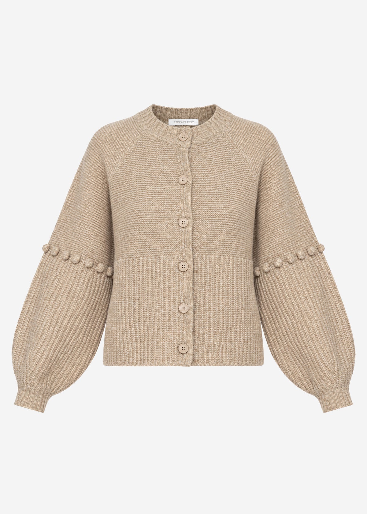 Cardigan with decorative statement sleeves - beige
