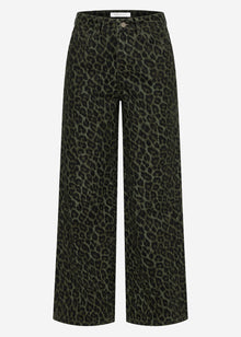 Wide-leg jeans with leopard print - khaki