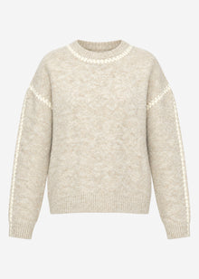 Jumper with decorative stitching and wool blend - beige-off-white