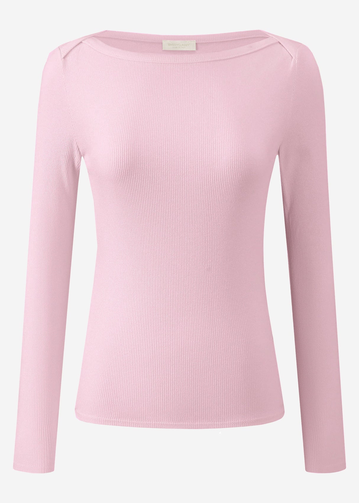 Long-sleeved shirt with boat neckline - dusky pink