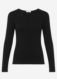Long-sleeved top with decorative stitching - black