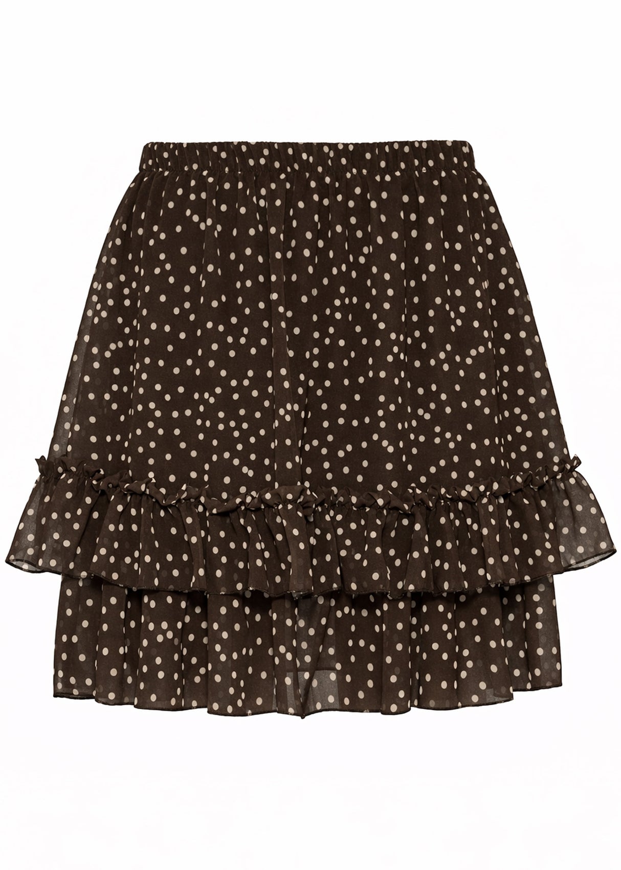 Short flounce skirt with dots - brown