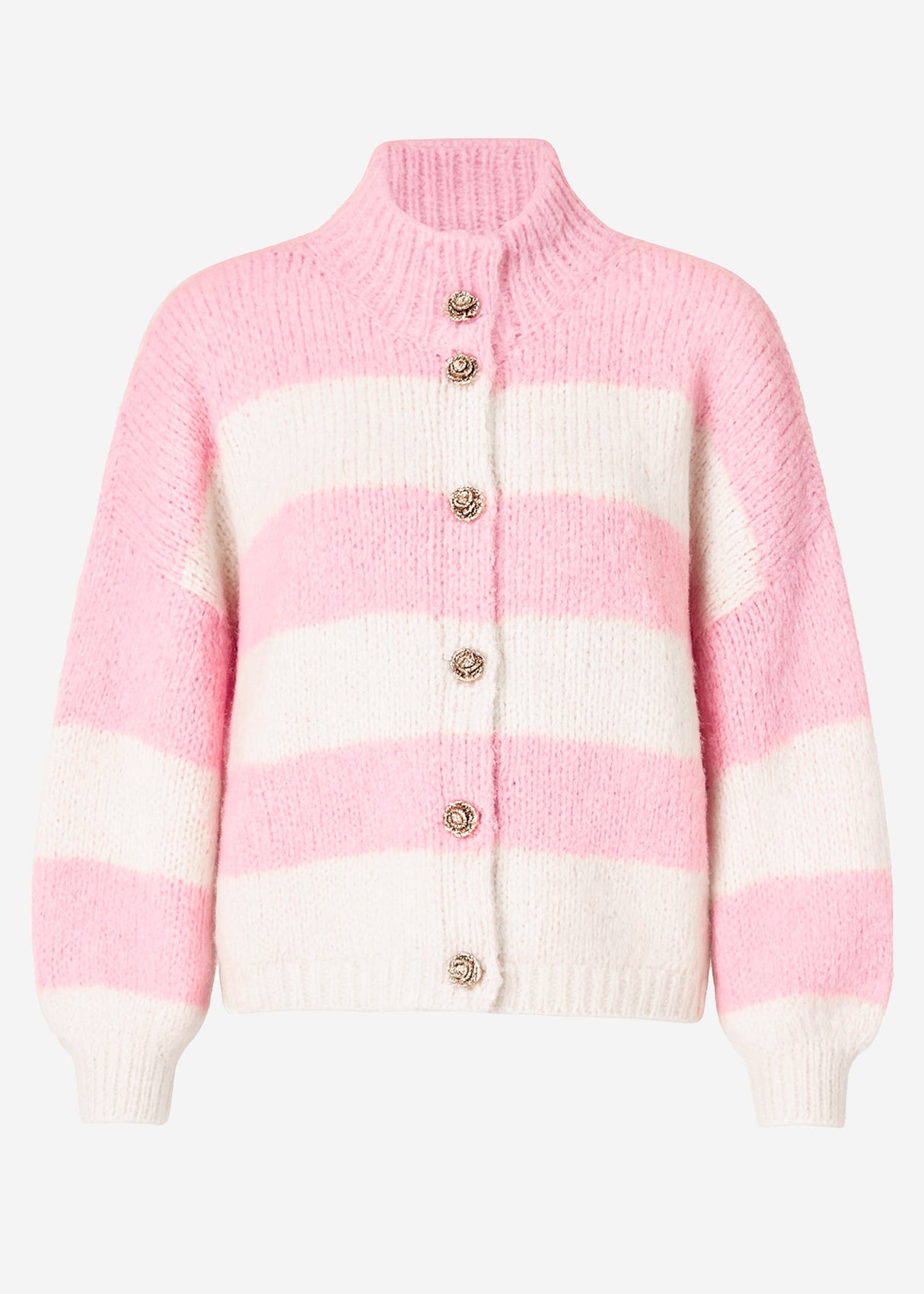 Striped oversized cardigan with decorative buttons - pinkOff-white