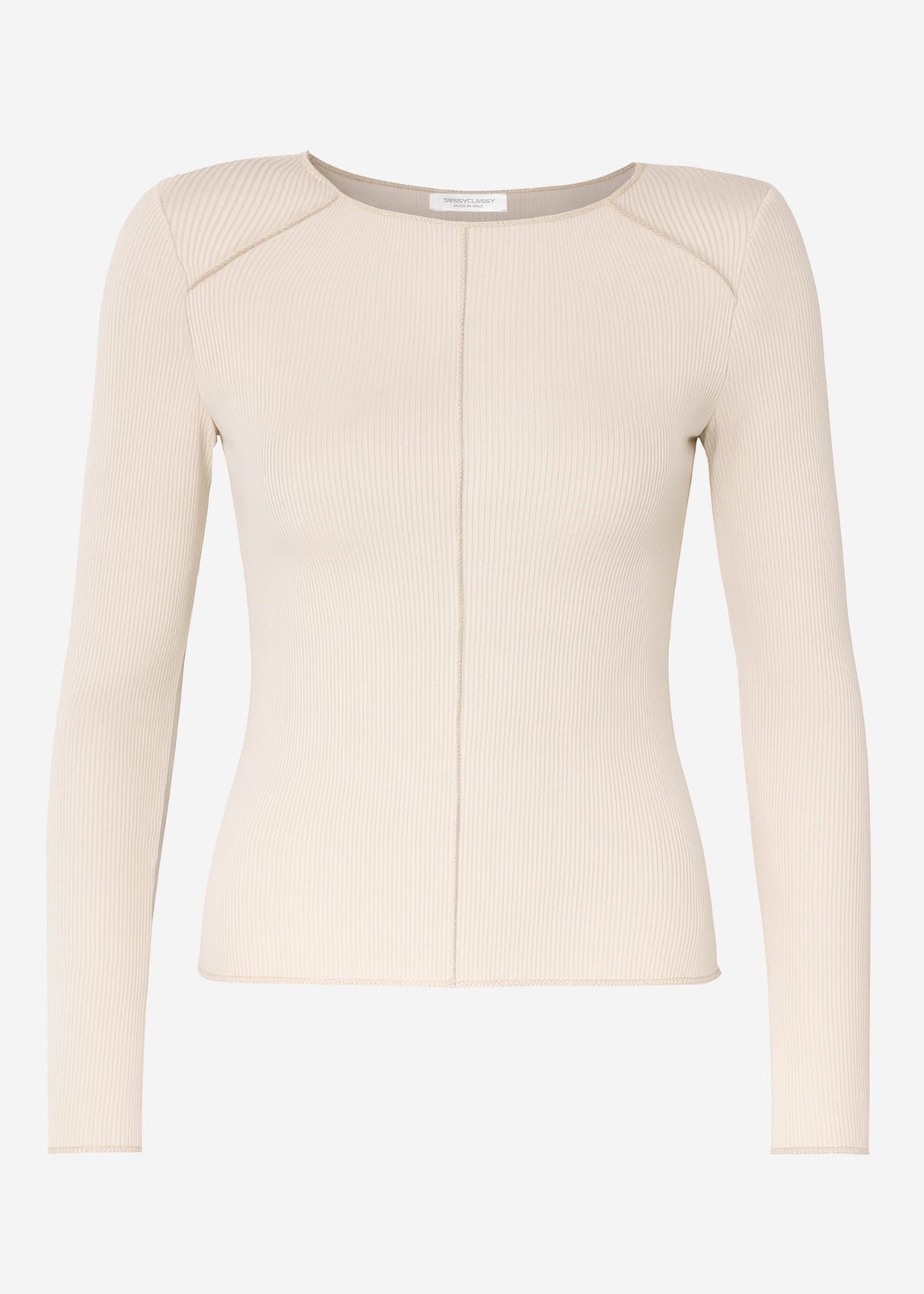Long-sleeved shirt with decorative stitching - beige