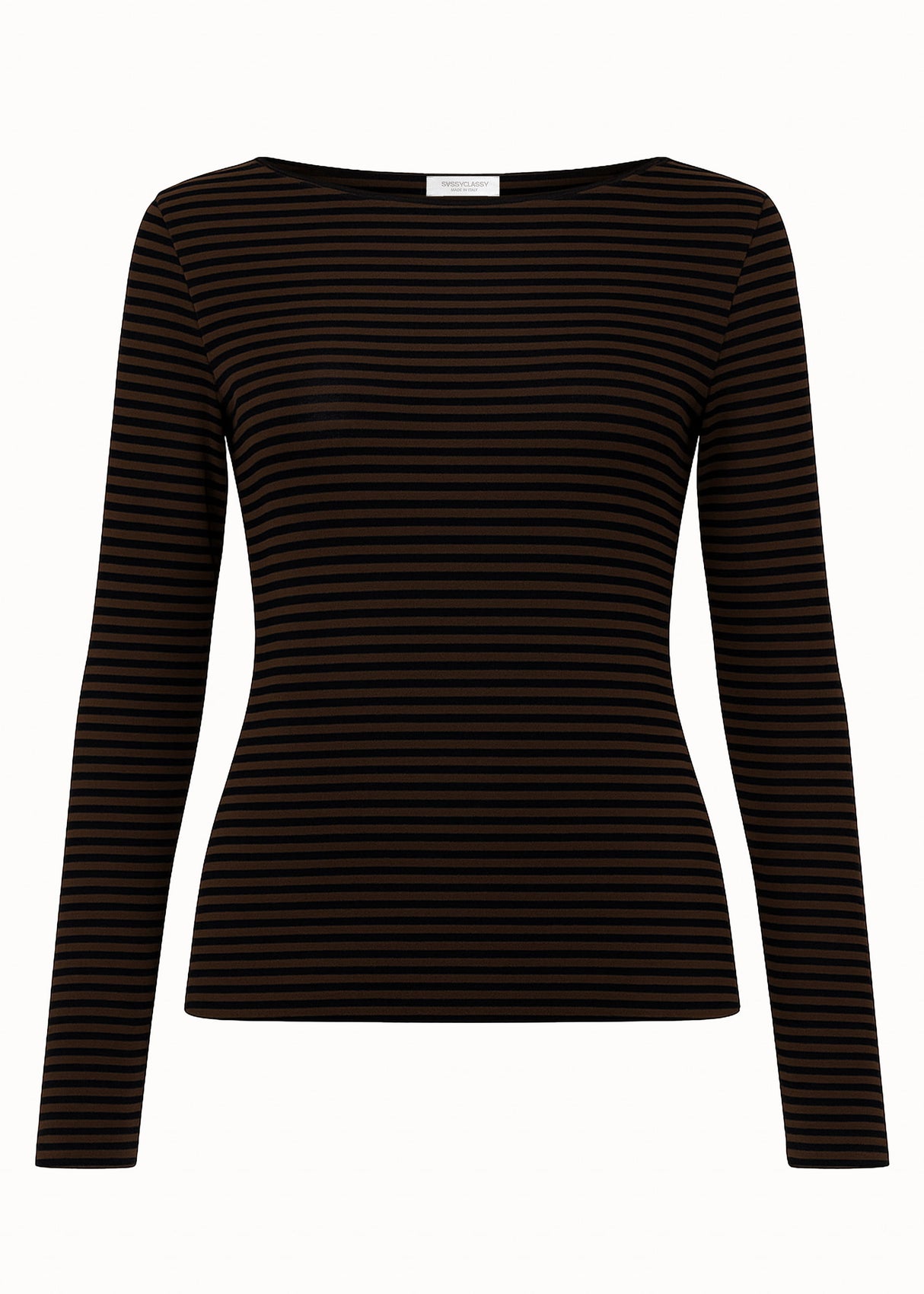 Lightweight, slightly transparent long-sleeved shirt with cashmere blend—brown-black