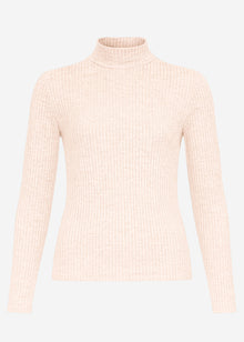 Ribbed long-sleeved top with funnel neck - beige