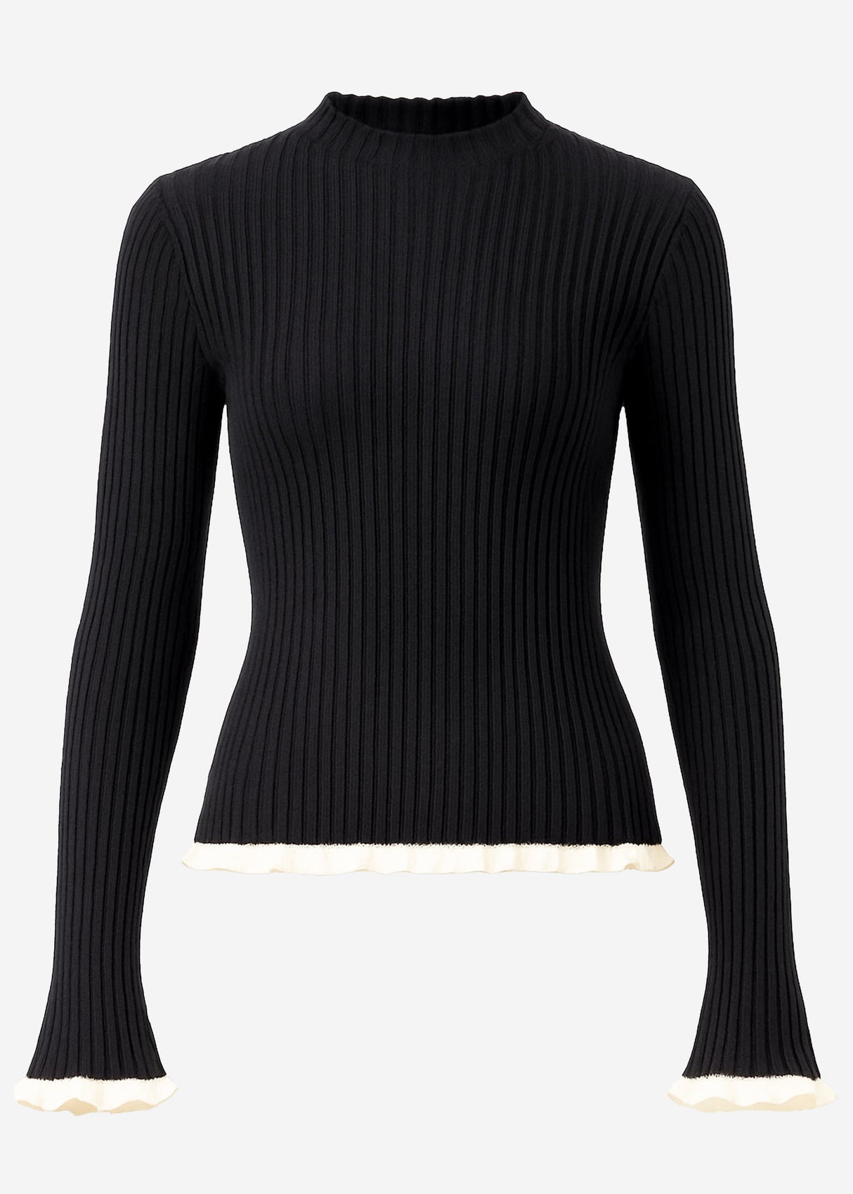 Ribbed knit top with contrasting inserts - black