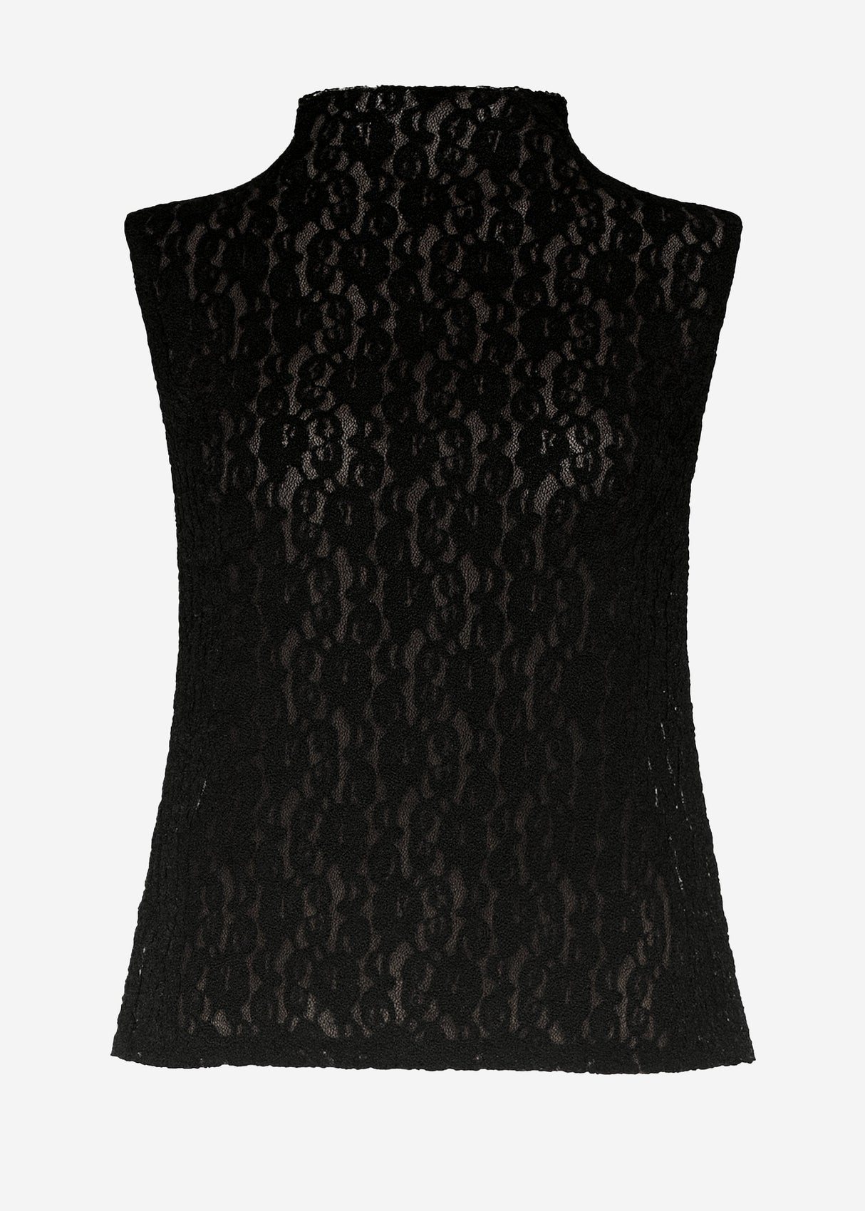 Lace top with stand-up collar - black