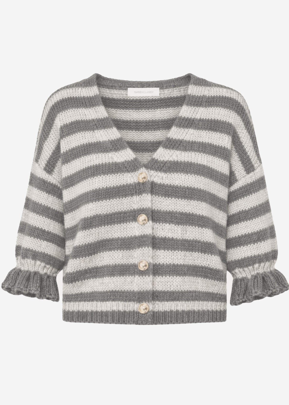 Gestreifter Cardigan mit 3/4-Ärmeln - grau