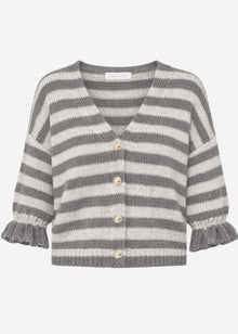 Striped cardigan with three-quarter sleeves - grey