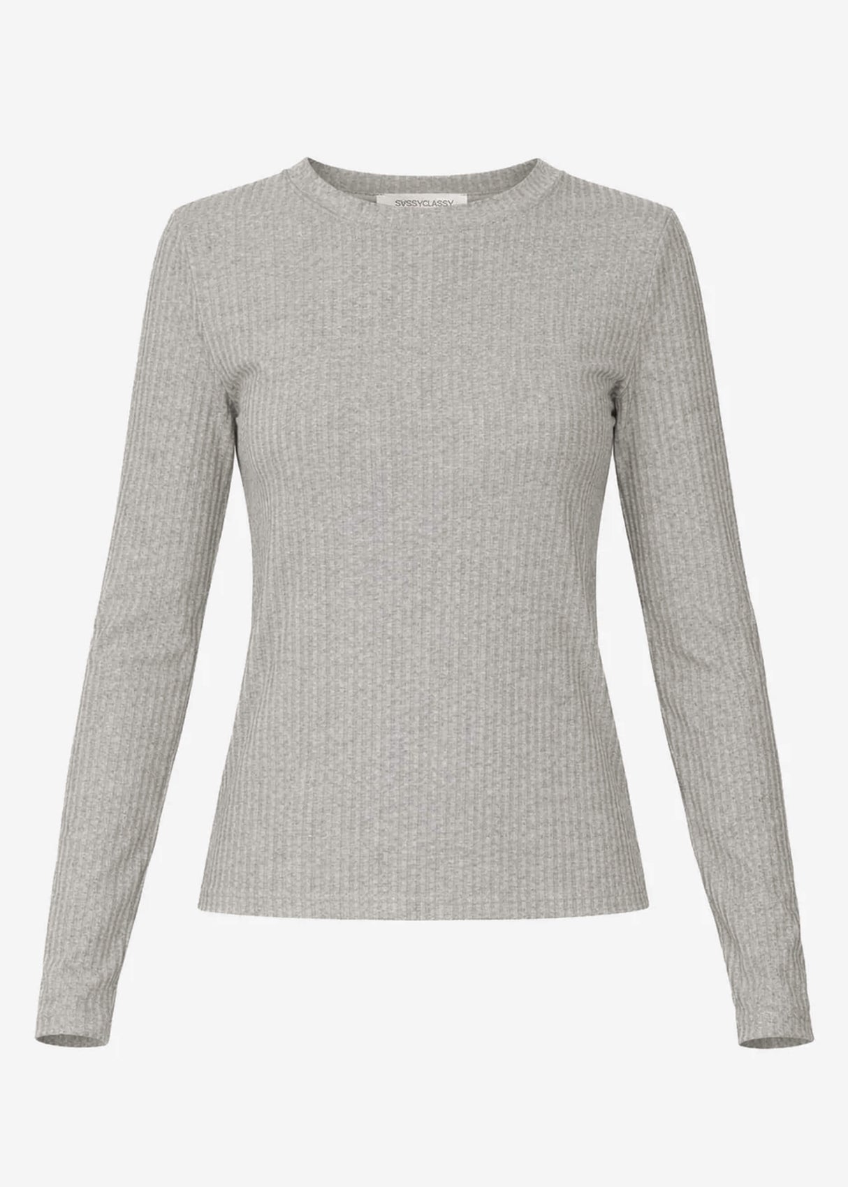 Langarmshirt in Rippstruktur - grau meliert