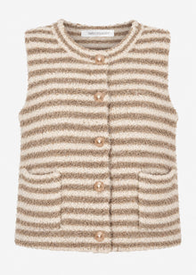 Striped bouclé waistcoat with pockets - beige-off-white