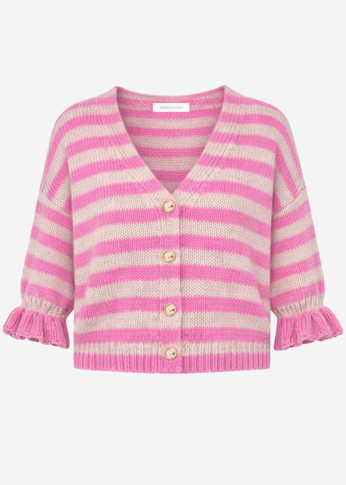 Gestreifter Cardigan mit 3/4-Ärmeln - pink