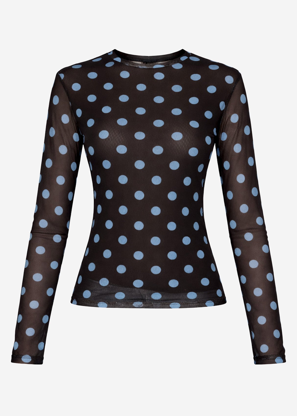 Mesh Langarmshirt mit großen Punkten - braun-blau