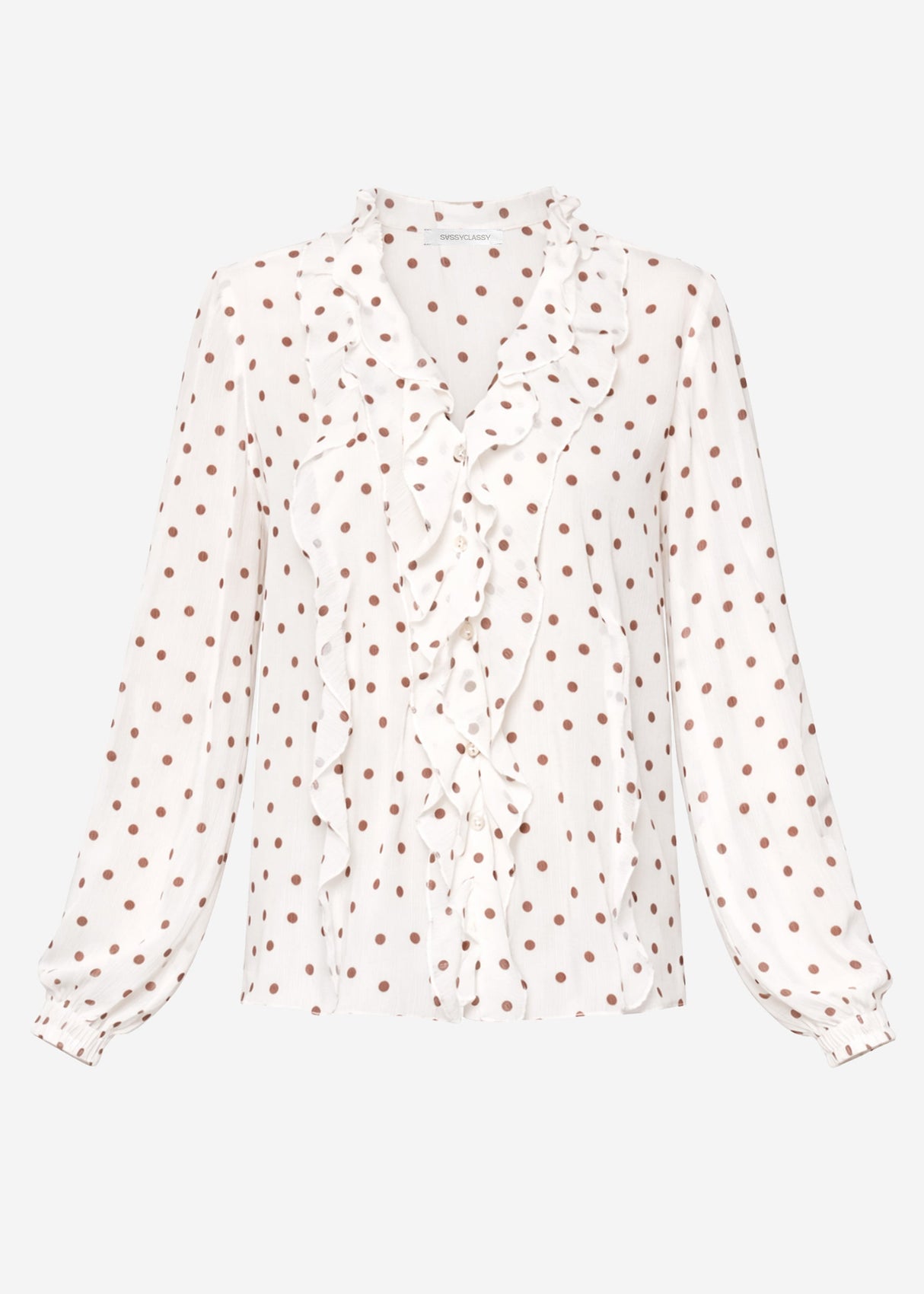 Chiffon blouse with ruffles and polka dot pattern - off-white