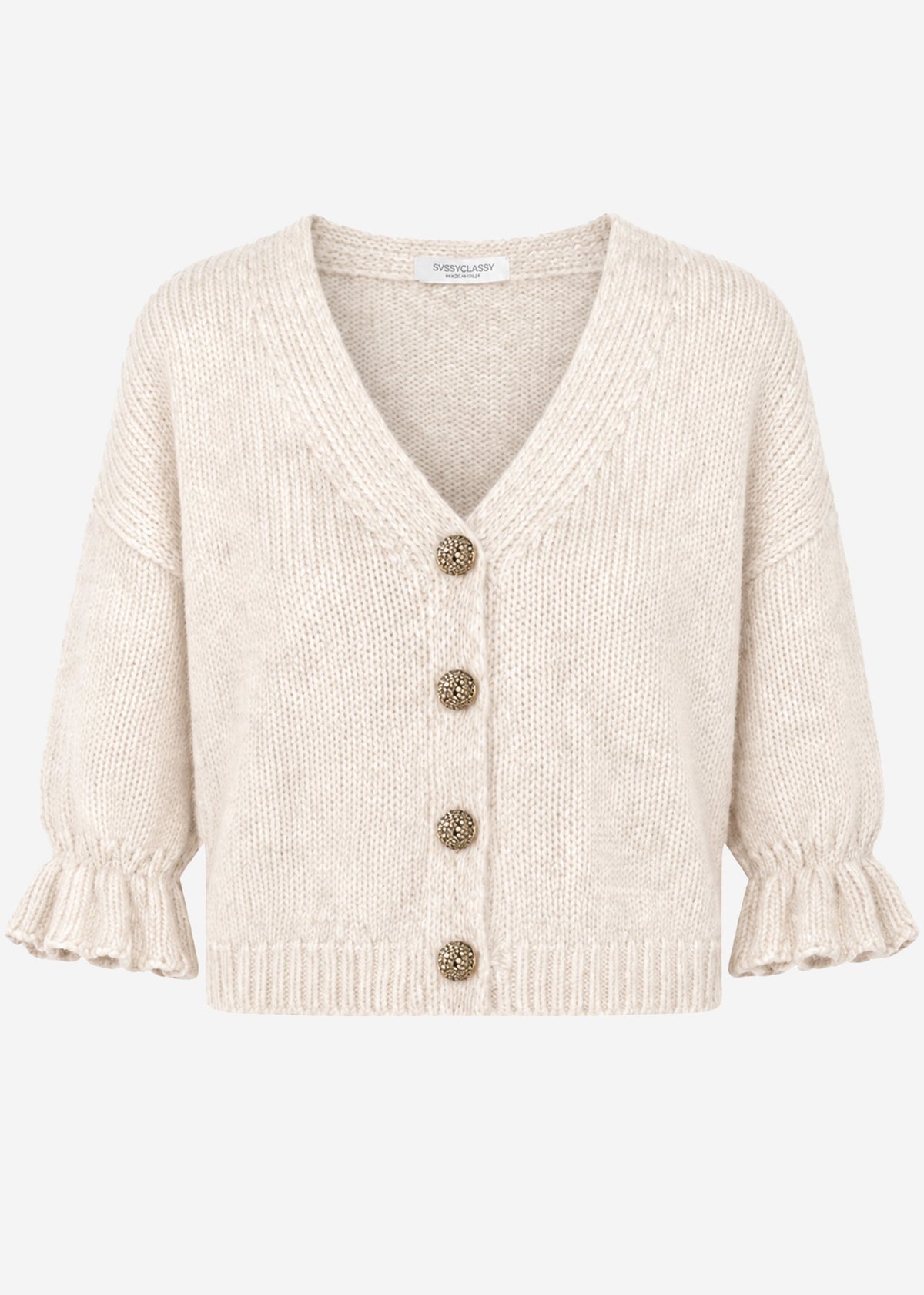 Strickjacke mit 3/4-Ärmeln - hellbeige
