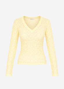 Long-sleeved lace top with V-neck - butter yellow