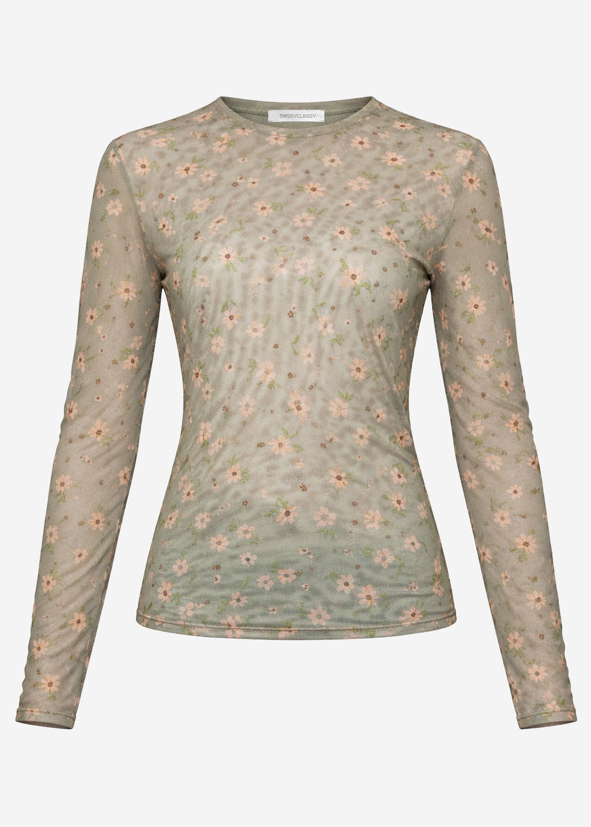 Mesh long-sleeved shirt with floral print - green