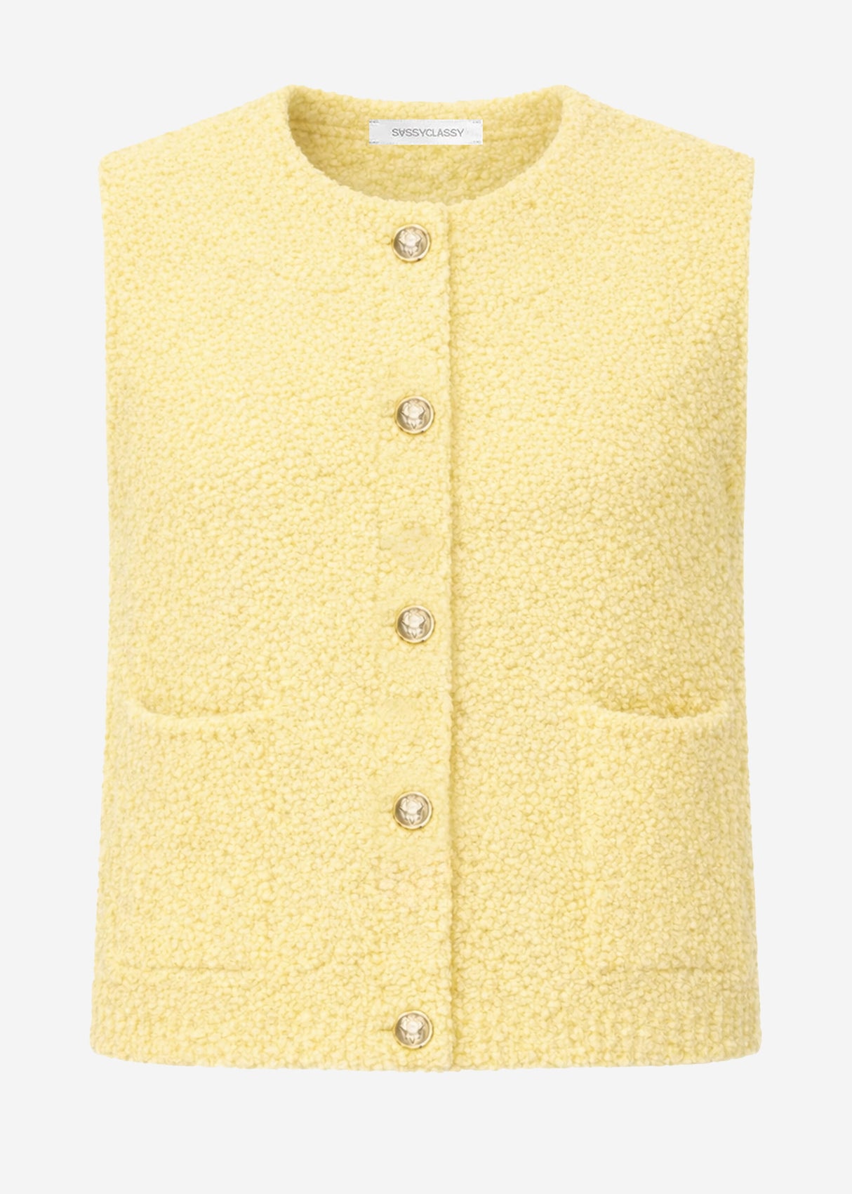 Bouclé vest with pockets - butter yellow