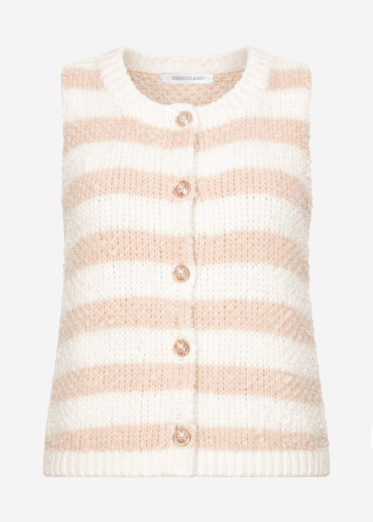 Bouclé vest with block stripes - beige-off-white