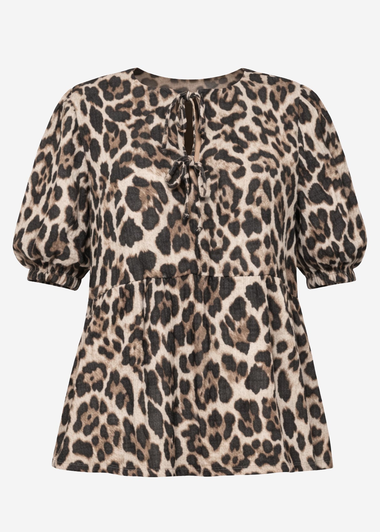 Kurzarm Musselin Bluse mit Leo-Print - braun