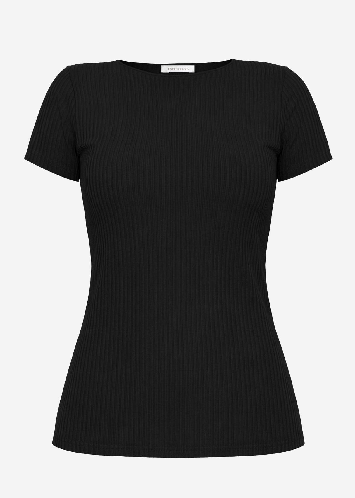 T-Shirt in geripptem Jersey - schwarz